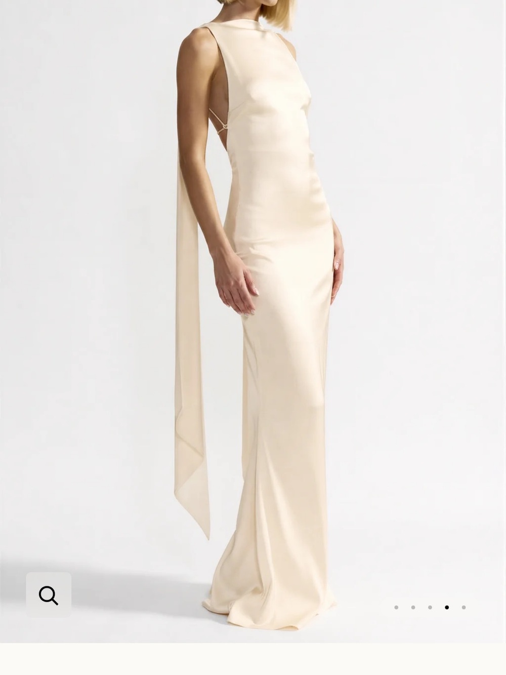 Sleek Cream Satin Maxi Dress with Draped Back Tie